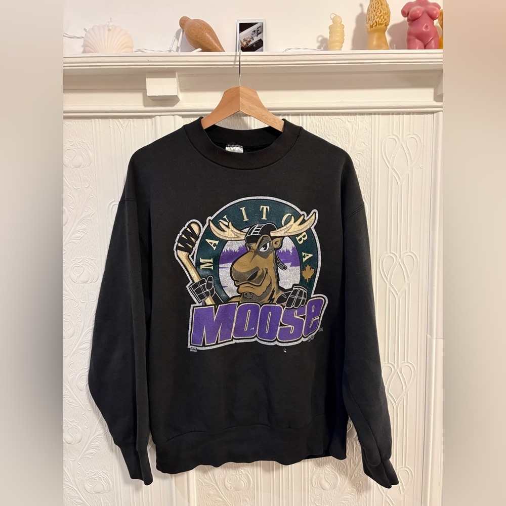 Black faded Manitoba Moose Crewneck Sweater